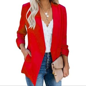 Womens Casual Blazer Ruched 3/4 Sleeve Open Front